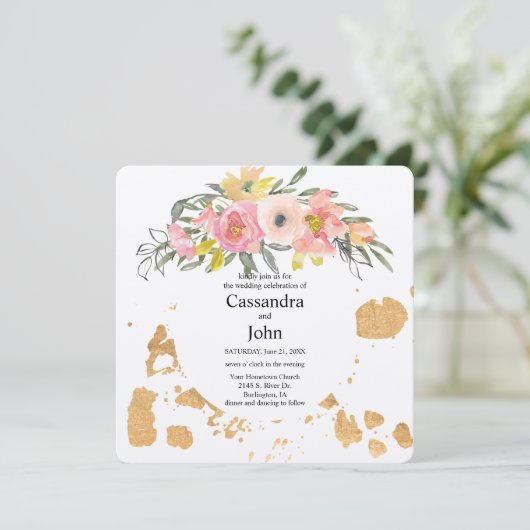 Bloemenverf splash bruiloft kaart (Staand voorkant)