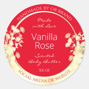 Bloemenverpakkingsetiket Sjabloon Rood & Goud Ronde Sticker