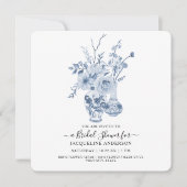 bloemenvierkant blauw n wit Vrijgezellenfeest Kaart (Voorkant)