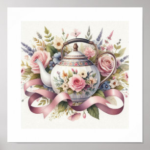 Bloemenvlekken Theepot 1 Poster
