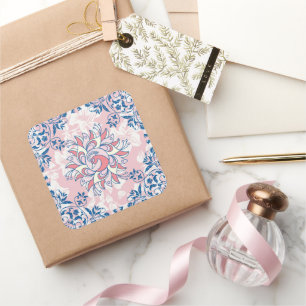 Bloemenvleugelharmonie – Roze & Witte Vogel Vierkante Sticker