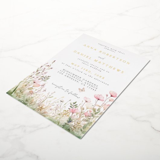 Bloemenvlinder bruiloft Folie Uitnodiging (Gedraaid)