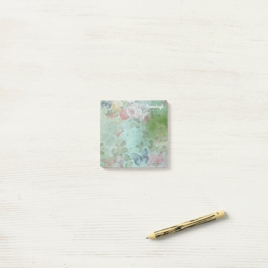 Bloemenvlinder Waterverf Mix Monogram Post-it® Notes (Op bureau)