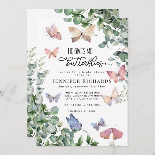 Bloemenvlinders | Eucalyptus-Vrijgezellenfeest Kaart (Voorkant / Achterkant)