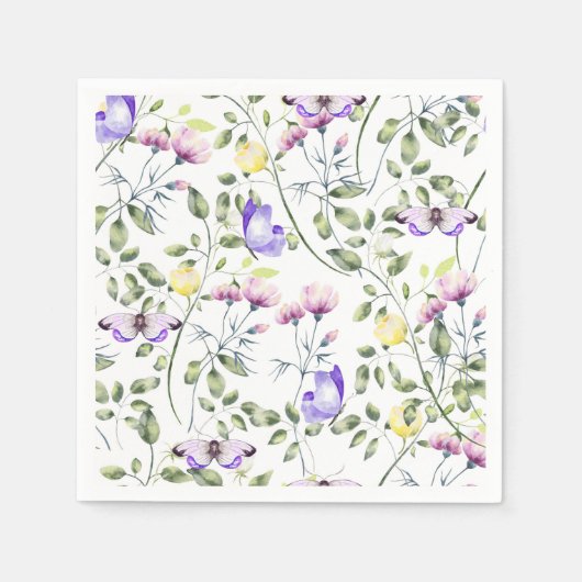 Bloemenvlinders Waterverf Roze Paarse Servet (Voorkant)