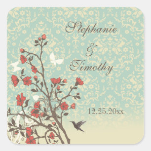 bloemenvogel + damask bruiloft stickers