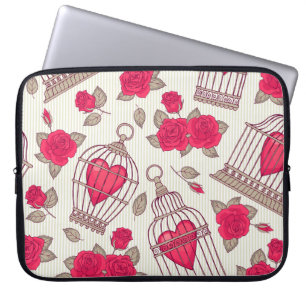 Bloemenvogelkooien Rozen Patroon Laptop Sleeve