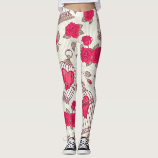 Bloemenvogelkooien Rozen Patroon Leggings
