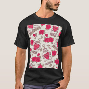 Bloemenvogelkooien Rozen Patroon T-shirt