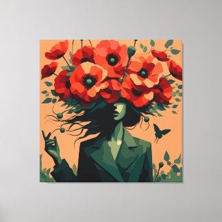 Bloemenvrouw Portret Retro Boho Canvasprint Canvas Afdruk
