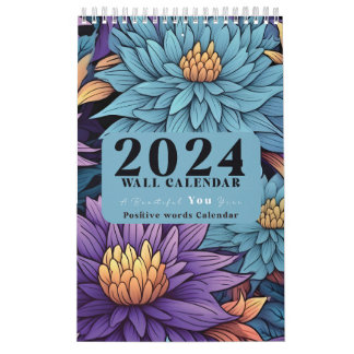 Bloemenwandkalender 2024 met positieve woorden kalender