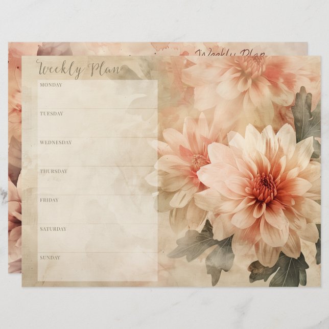  Bloemenweekblad Planner Scrapbook Paper (Voorkant / Achterkant)