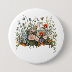 Bloemenweide botanische tuinen bloemen ronde button 7,6 cm