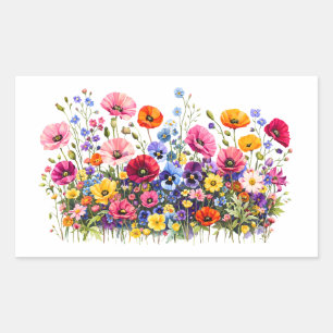 Bloemenweide met natuurlijke aquarel bloesems rechthoekige sticker
