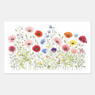 Bloemenweide met natuurlijke aquarelbloesems rechthoekige sticker