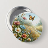 Bloemenweide Vlindertuin Ronde Button 7,6 Cm (Voorkant /achterkant)
