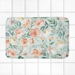 Bloemenweide Waterverf Blauw Bloempatroon Badmat