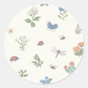 Bloemenweidepatroon Botanische Tuin Bloemstuk Ronde Sticker