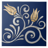 Bloemenwerveling Naadloze Rand - Parel en goud Tegeltje (Voorkant)