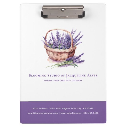 Bloemenwinkel Lavendel Gepersonaliseerd Elegant Klembord (Voorkant)