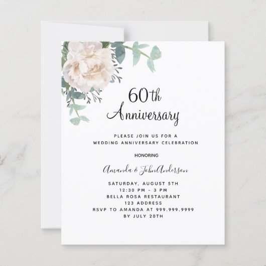 Bloemenwit 60ste huwelijksverjaardag uitnodiging (Voorkant)