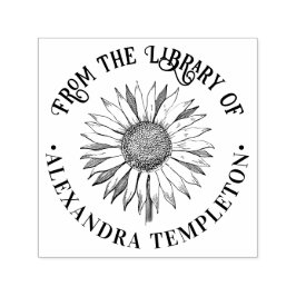 Bloemenzonnebloem #2B Ronde bibliotheekboeknaam Zelfinktende Stempel
