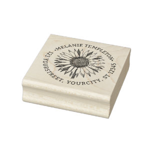 Bloemenzonneschijf #2A Naam Adres Rond Rubberstempel