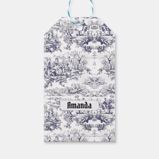 bloemenzwart toile de jouy monogram cadeaulabel (Achterkant)