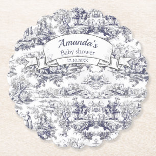  bloemenzwart toile de jouy monogram kartonnen onderzetters