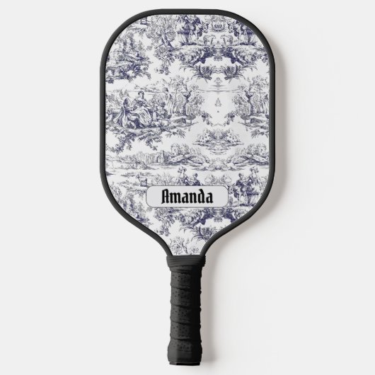 bloemenzwart toile de jouy monogram pickleball paddle (Achterkant)