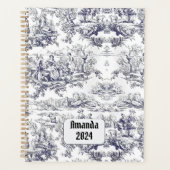  bloemenzwart toile de jouy monogram planner (Voorkant)