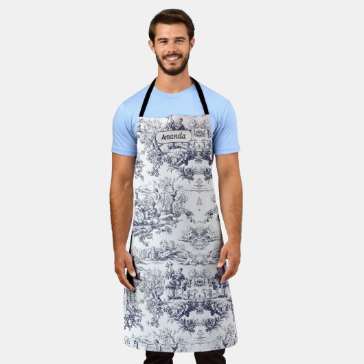 bloemenzwart toile de jouy monogram schort (Gedragen)