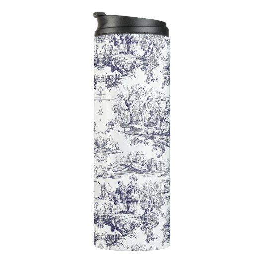 bloemenzwart toile de jouy monogram thermosbeker (Geroteerd rechts)