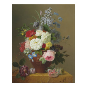 Bloemers Rozen en wilde bloemen in een Terracotta. Perfect Poster