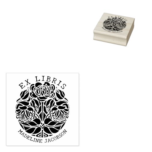 bloemetje, ex libris boek 	rubberstempel (Gestempeld)