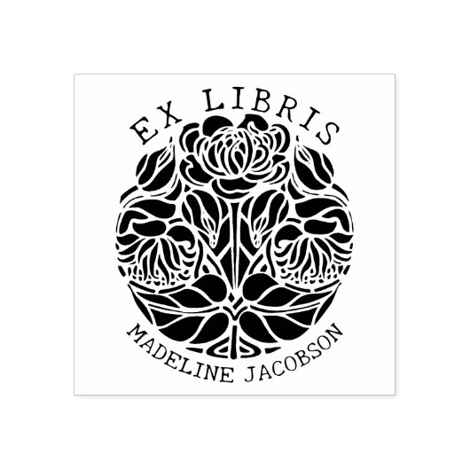 bloemetje, ex libris boek 	rubberstempel (Afrduk)