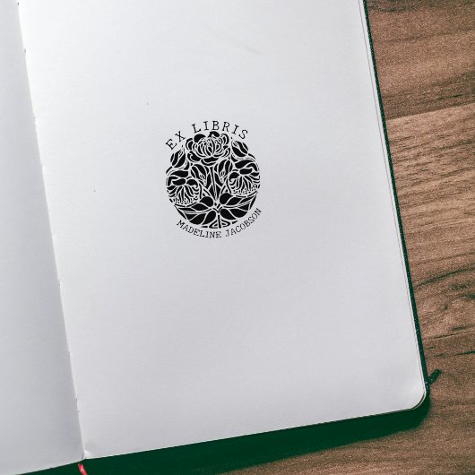 bloemetje, ex libris boek 	rubberstempel
