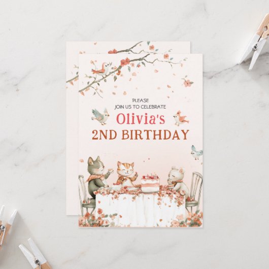 Bloemfeest met katten uitnodiging (Voorkant / Achterkant in situ)