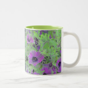 Bloemfoto MANIPULATIE, PAARSE PETUNIAS Tweekleurige Koffiemok