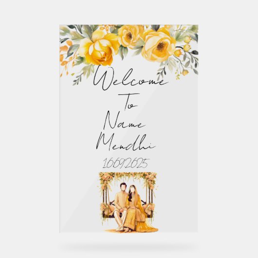 Bloemgeel Mendhi-teken Acryl Bord (Voorkant)