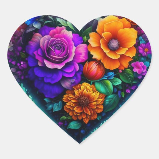 Bloemgevulde hart Valentijnsdag Hart Sticker (Voorkant)