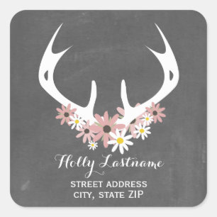 Bloemgewei + Krijtbord Adres Sticker