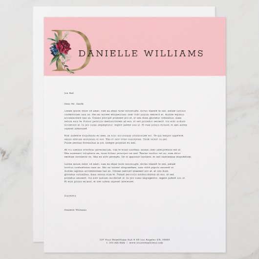 Bloemgoud belettering monogram briefhoofd (Voorkant / Achterkant)