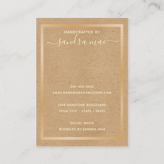Bloemgoud Kraftpapier Sieraden Displaykaart Visitekaartje (Achterkant)