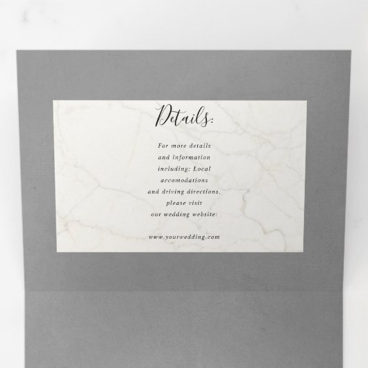 Bloemgrijs drievoudig alles in één bruiloft drieluik uitnodiging (Binnenzijde eerst)