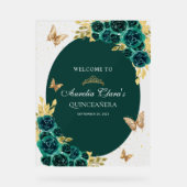 Bloemgroen goud tiara vlinder quinceañera acryl bord (Voorkant)