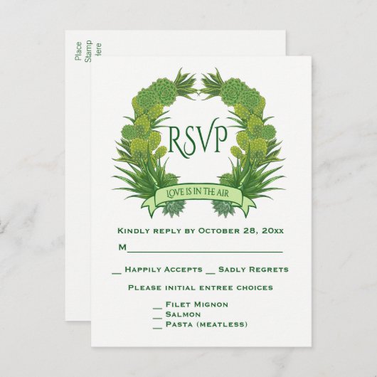 Bloemgroen RSVP Succulenten & Cactus Zuidwest Uitnodiging Briefkaart (Voorkant / Achterkant)