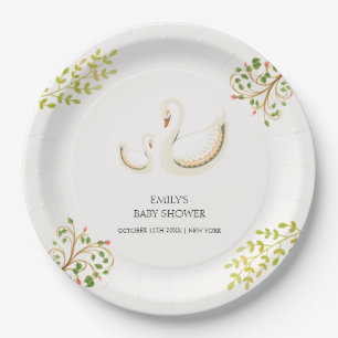  Bloemgroen Zwaan Baby shower Papieren Bordje