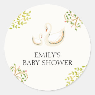 Bloemgroen Zwaan Baby shower Ronde Sticker