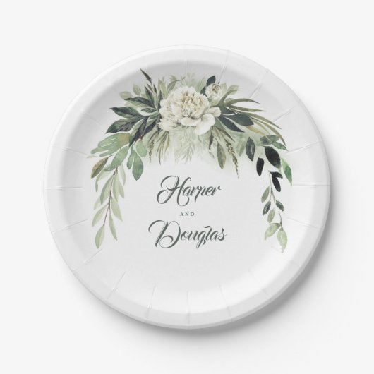 Bloemguirlande Vintage Waterverf Papieren Bordje (Voorkant)